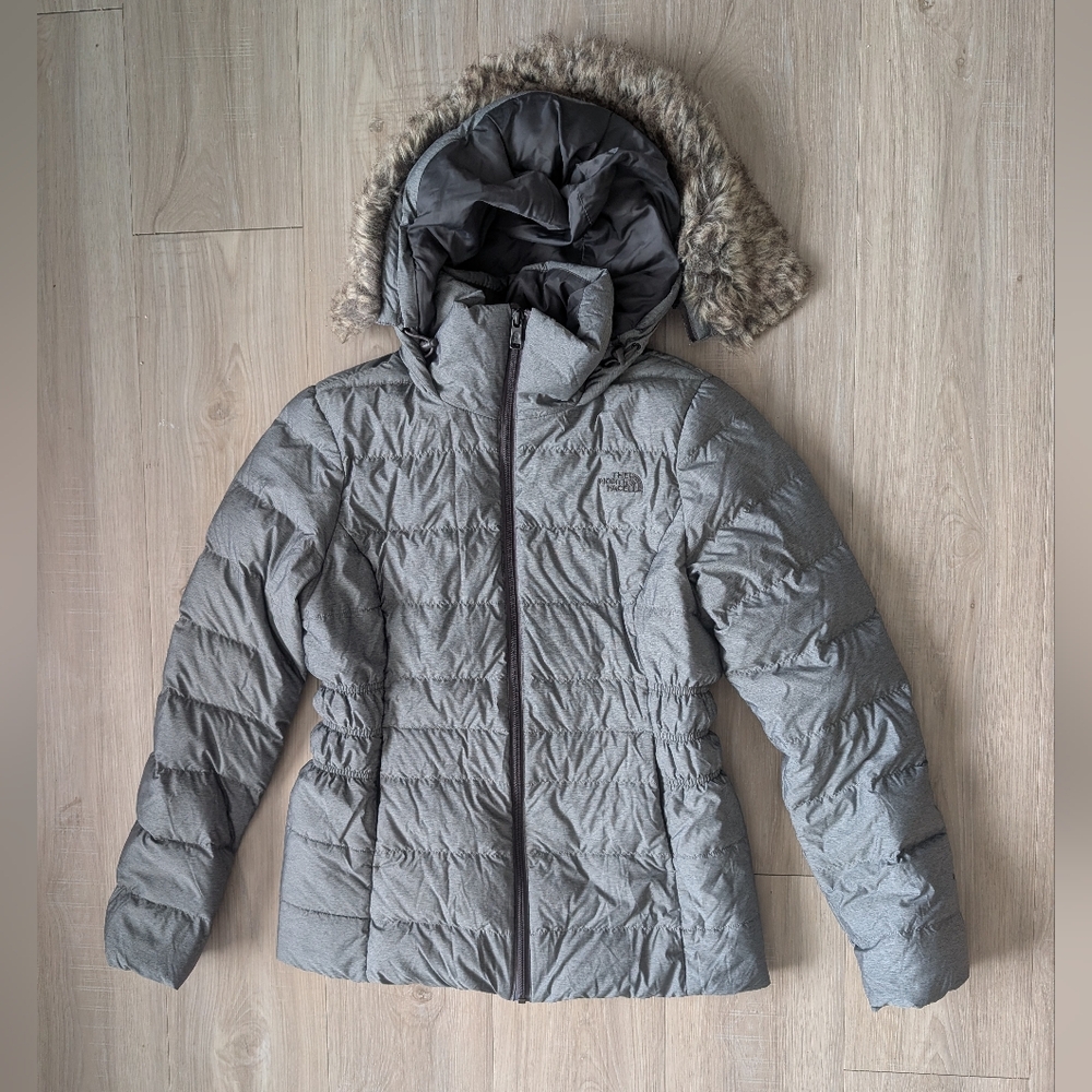 The North Face 550 Puffer Jacket Zip Up Gray Women's Small